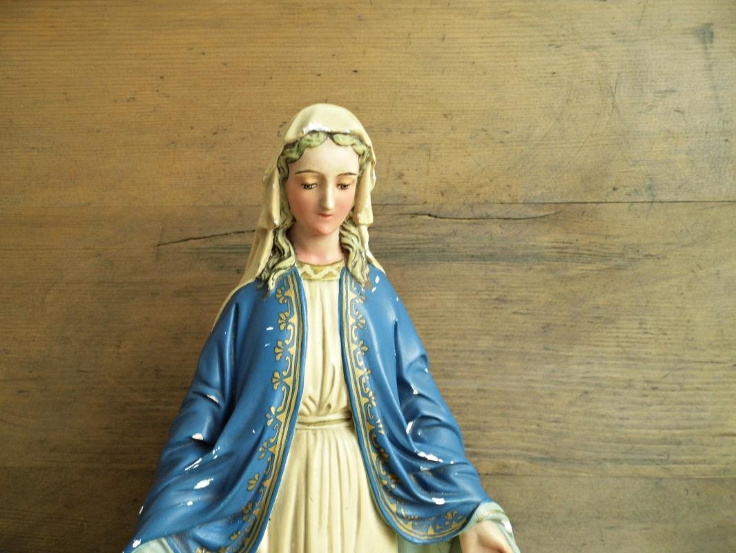 Antique Virgin Mary Madonna Statue Chalkware Plaster Vintage Immaculate Holy Mother Religious Chalkware Figurine Catholic Home Altar Shrine