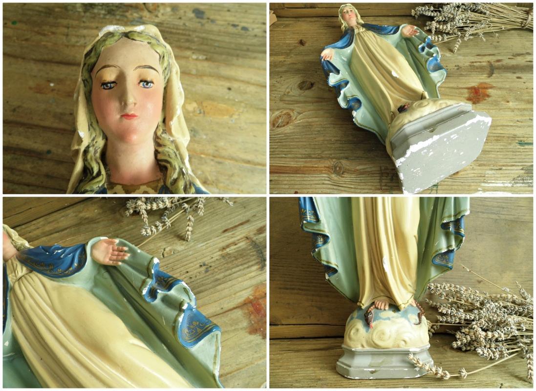 Antique Virgin Mary Madonna Statue Chalkware Plaster Vintage Immaculate Holy Mother Religious Chalkware Figurine Catholic Home Altar Shrine