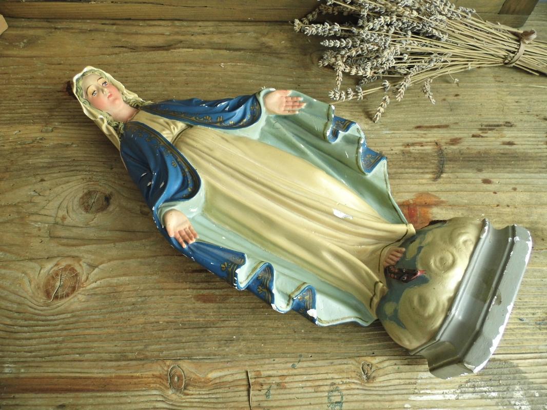 Antique Virgin Mary Madonna Statue Chalkware Plaster Vintage Immaculate Holy Mother Religious Chalkware Figurine Catholic Home Altar Shrine