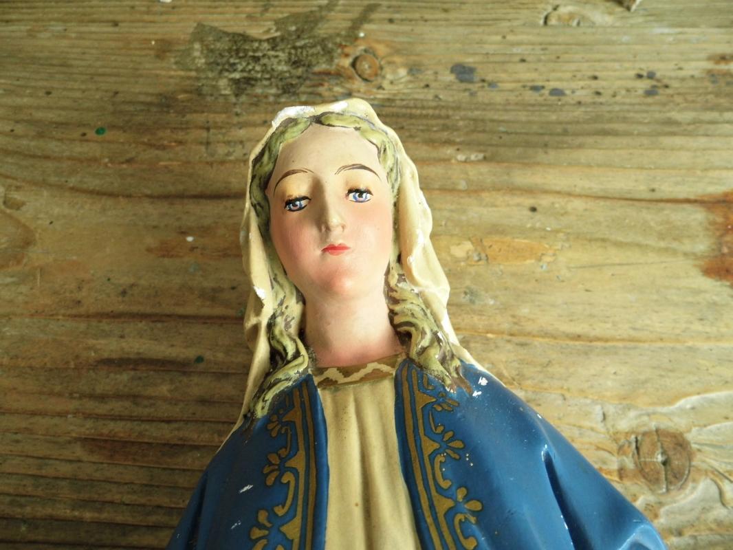Antique Virgin Mary Madonna Statue Chalkware Plaster Vintage Immaculate Holy Mother Religious Chalkware Figurine Catholic Home Altar Shrine