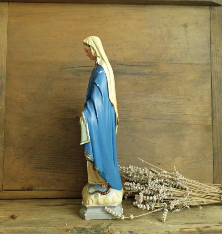 Antique Virgin Mary Madonna Statue Chalkware Plaster Vintage Immaculate Holy Mother Religious Chalkware Figurine Catholic Home Altar Shrine