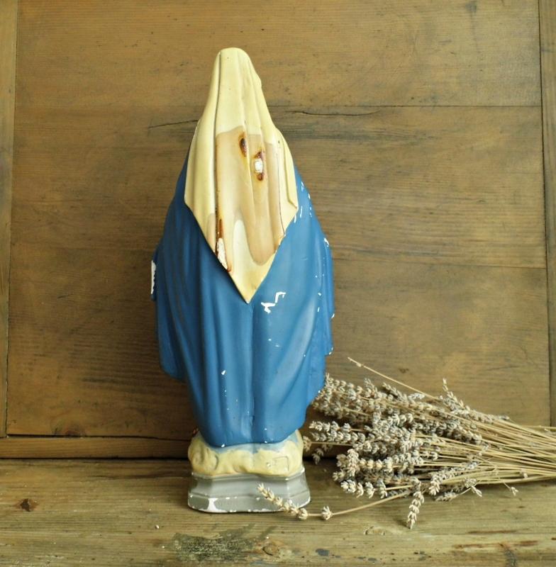 Antique Virgin Mary Madonna Statue Chalkware Plaster Vintage Immaculate Holy Mother Religious Chalkware Figurine Catholic Home Altar Shrine