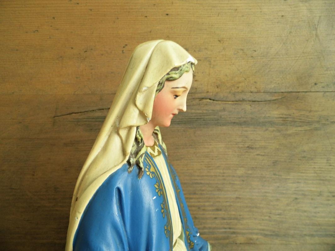 Antique Virgin Mary Madonna Statue Chalkware Plaster Vintage Immaculate Holy Mother Religious Chalkware Figurine Catholic Home Altar Shrine