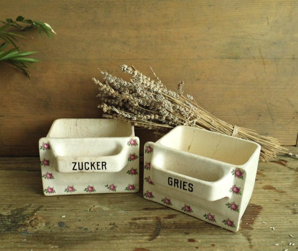 Antique German Drawer Kitchen Container Vintage China Beige Porcelain Kitchen Storage Canister Roses Sugar Flour Storage Shabby Cottage Chic