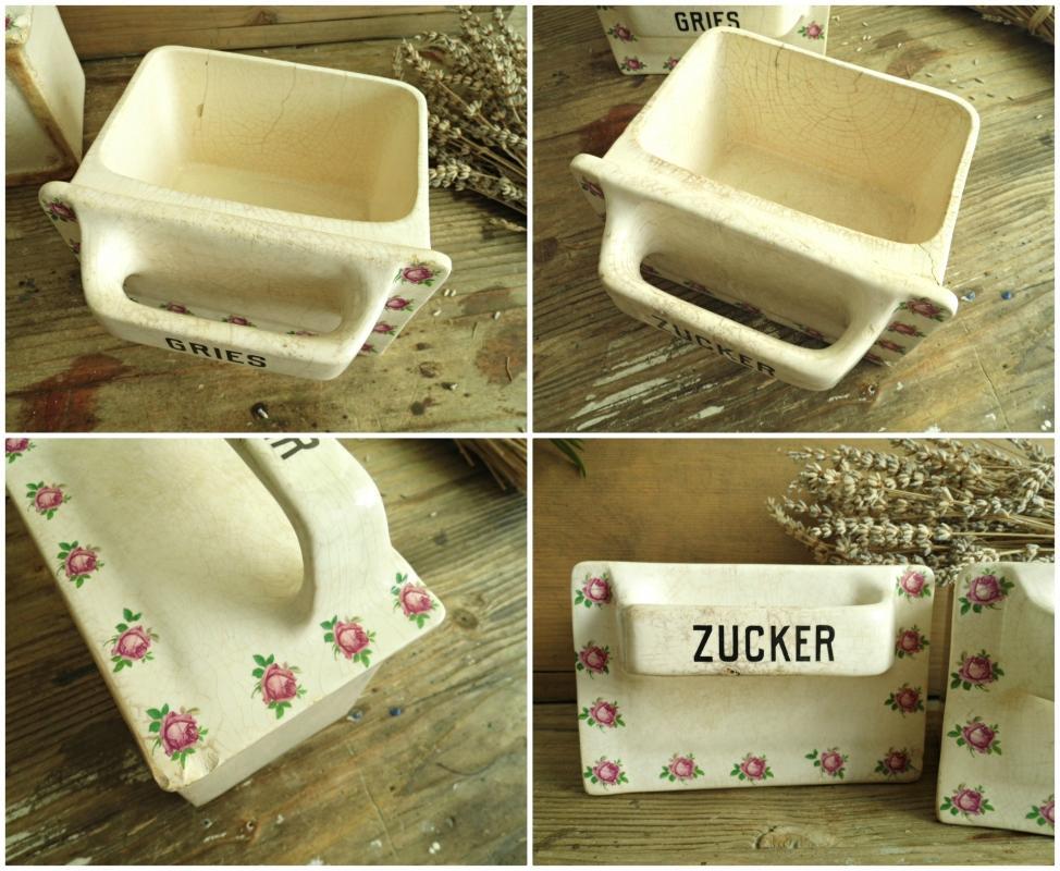 Antique German Drawer Kitchen Container Vintage China Beige Porcelain Kitchen Storage Canister Roses Sugar Flour Storage Shabby Cottage Chic