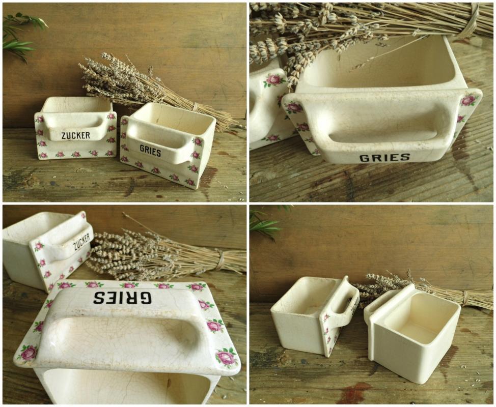 Antique German Drawer Kitchen Container Vintage China Beige Porcelain Kitchen Storage Canister Roses Sugar Flour Storage Shabby Cottage Chic