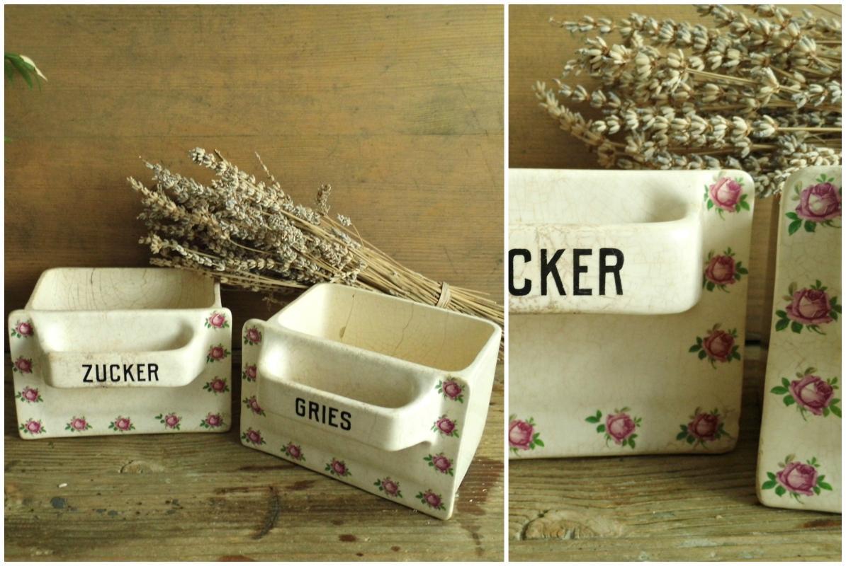 Antique German Drawer Kitchen Container Vintage China Beige Porcelain Kitchen Storage Canister Roses Sugar Flour Storage Shabby Cottage Chic