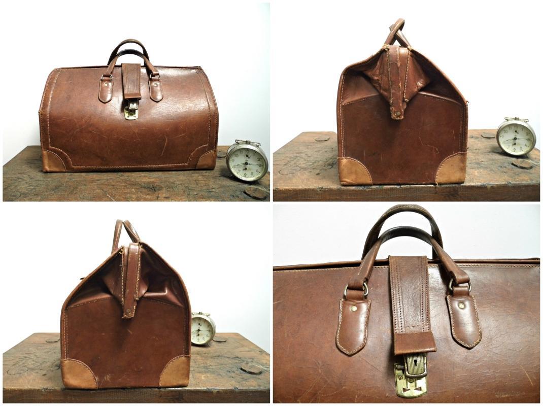 Vintage Leather Doctors Bag Saddle Duffle Chestnut Brown Weekend Duffel Travel Retro Luggage Bag Train Case Overnight Bag Weekend Bag Clasp