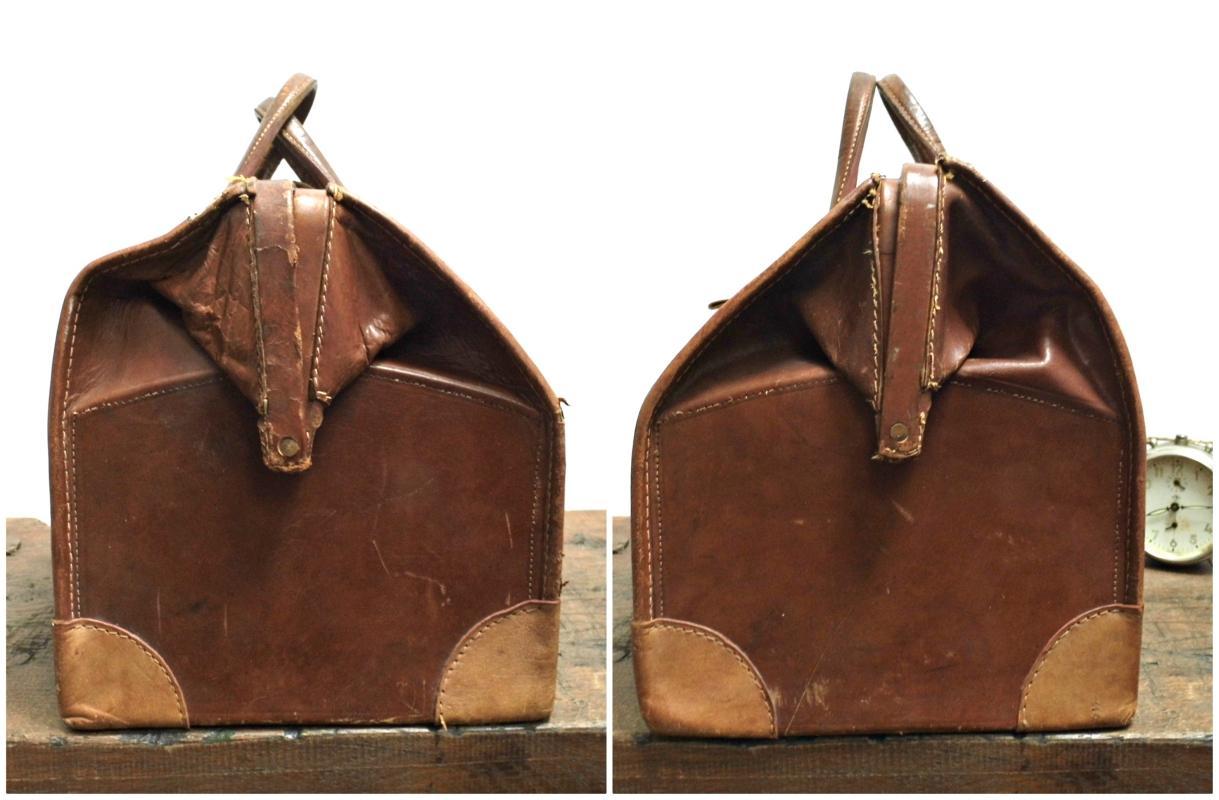 Vintage Leather Doctors Bag Saddle Duffle Chestnut Brown Weekend Duffel Travel Retro Luggage Bag Train Case Overnight Bag Weekend Bag Clasp