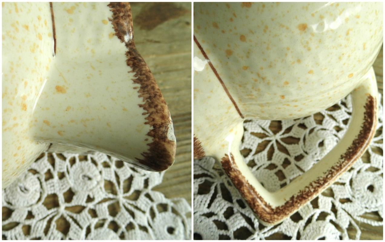 Antique Villeroy Boch Ceramic Pitcher Jar Vase Beige Speckled Hand Painted Glazed Vessel Jug Confit Pot Vintage Earthenware Rustic Stoneware