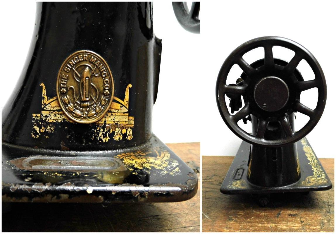 1910s Antique Singer Sewing Machine Head Unit Black Gold Vintage Treadle Hand Crank Sewing Display Case Collectible Rustic Decor Epsteam