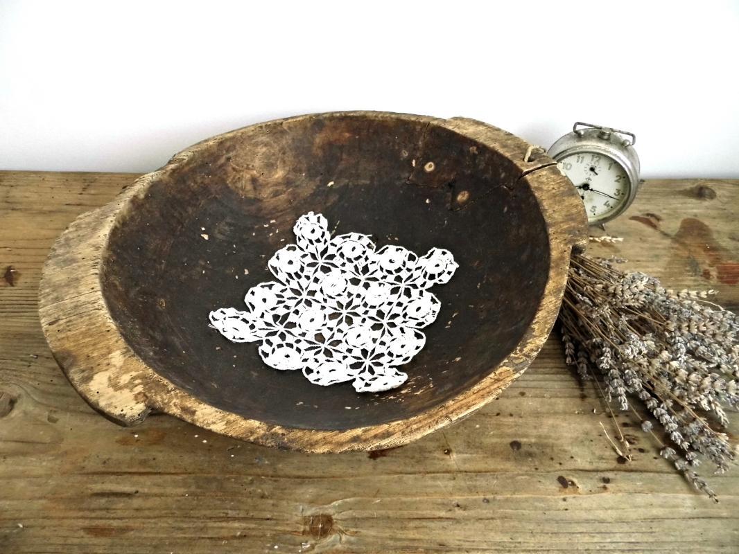 Antique Wooden Dough Bowl Primitive Proving Fruit Bread Bowl Handles Large Hand Carved Vintage Wood Trencher Rustic Kitchen Farmhouse Decor