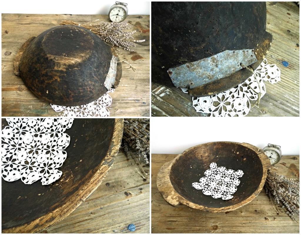 Antique Wooden Dough Bowl Primitive Proving Fruit Bread Bowl Handles Large Hand Carved Vintage Wood Trencher Rustic Kitchen Farmhouse Decor