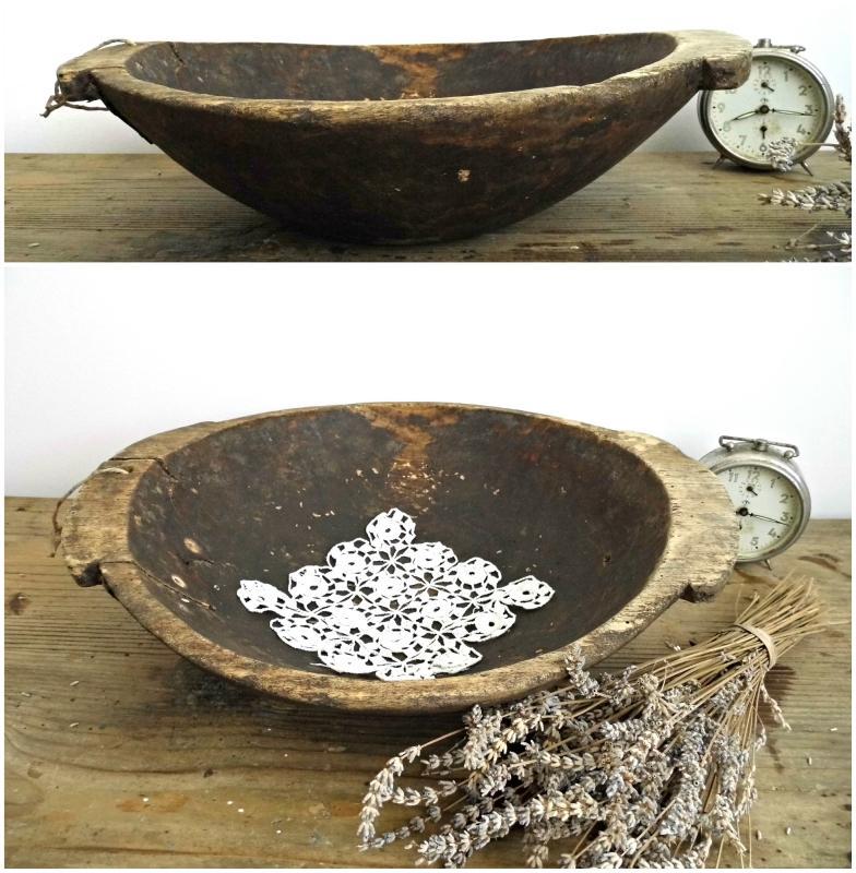 Antique Wooden Dough Bowl Primitive Proving Fruit Bread Bowl Handles Large Hand Carved Vintage Wood Trencher Rustic Kitchen Farmhouse Decor
