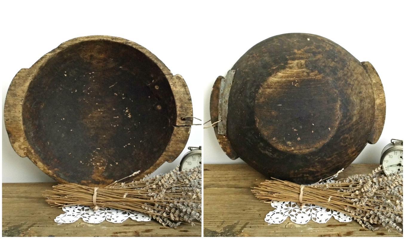 Antique Wooden Dough Bowl Primitive Proving Fruit Bread Bowl Handles Large Hand Carved Vintage Wood Trencher Rustic Kitchen Farmhouse Decor