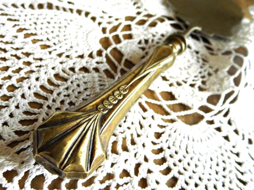 Antique Cake Server Engraved German Brass Plated Handle Vintage Cake Lifter Pie Pastry Serving Spatula Art Deco Ornate Silverware Tableware
