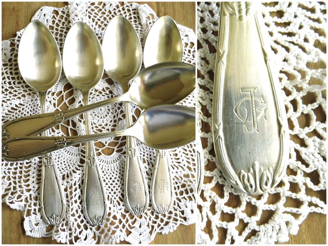 Set 6 Antique Dining Soup Spoon Maltese Silver Plated Monogram JG Ornate Silverplated Spoon Vintage Tableware Silverware Art Deco Dinnerware