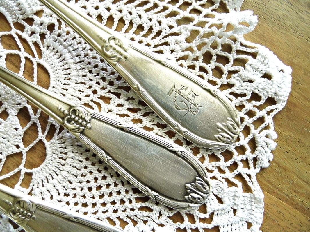 Set 6 Antique Dining Soup Spoon Maltese Silver Plated Monogram JG Ornate Silverplated Spoon Vintage Tableware Silverware Art Deco Dinnerware
