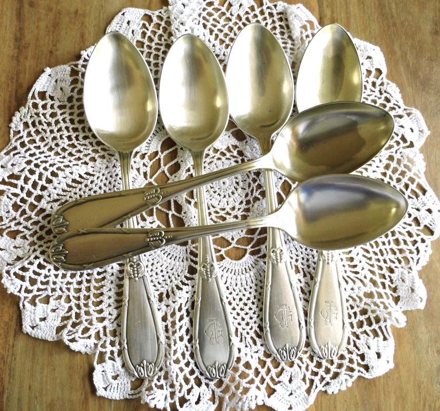 Set 6 Antique Dining Soup Spoon Maltese Silver Plated Monogram JG Ornate Silverplated Spoon Vintage Tableware Silverware Art Deco Dinnerware