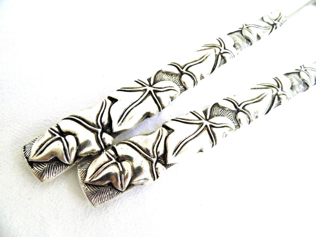 Silver Plated Salad Server Tosser Silea Vintage Metal Serving Utensil Mixing Spoon Ornate Floral Flatware Cutlery Gadget Dining Table Decor