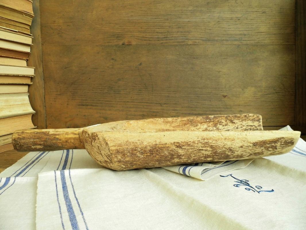 Antique Wood Grain Scoop Large Vintage Carved Measuring Spoon Primitive Wooden Farmhouse Rustic Kitchen Utensil Tool Country Cottage Decor