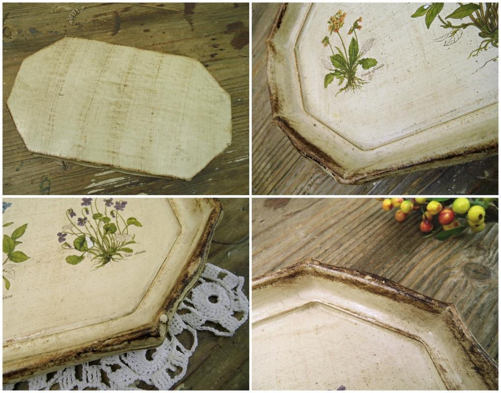 Vintage Italian Florentine Tray Wood Vanity Trinket Medicinal Herbs Beige Dresser Jewelry Tray Scallops Serving Platter Shabby Cottage Chic