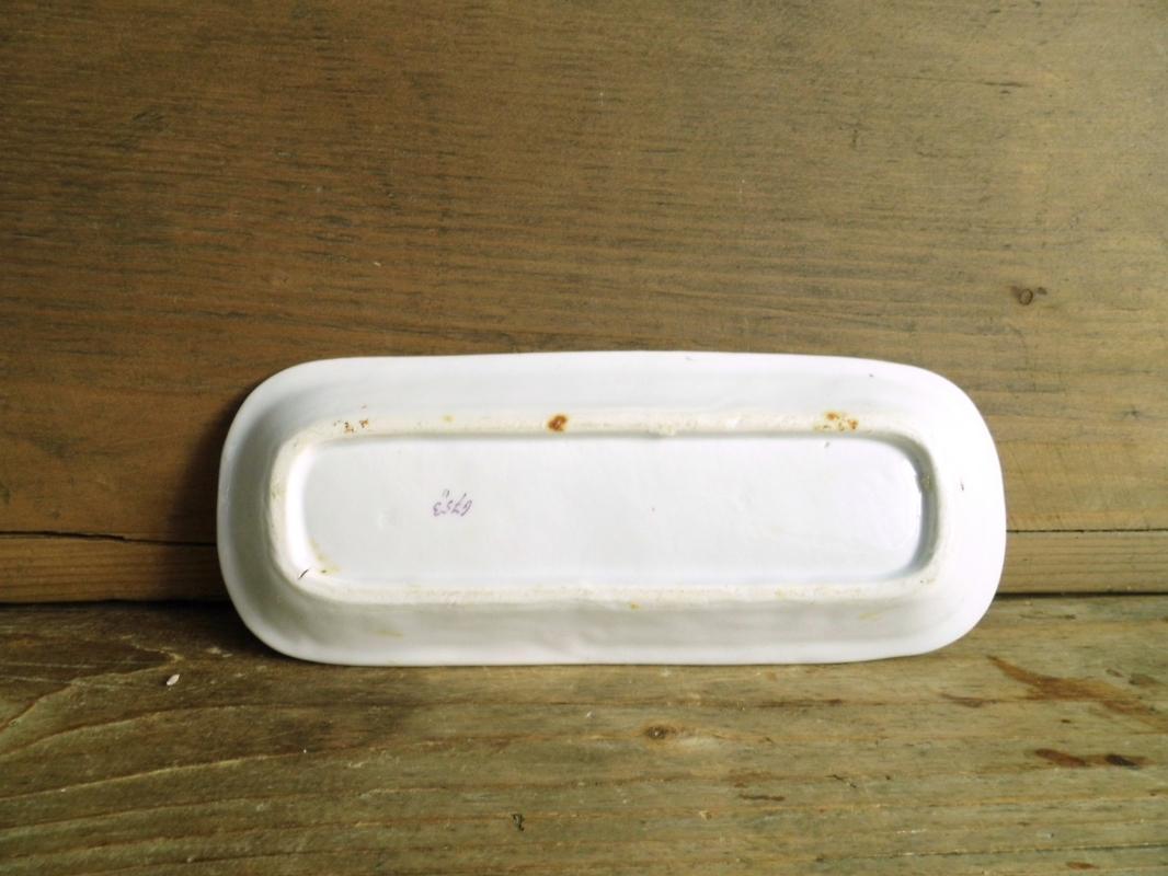 Antique Porcelain Soap Bar Dish or Toothbrush Holder White Floral Ironstone Farmhouse Bath Decor Country Cottage Chic Bathroom Transferware