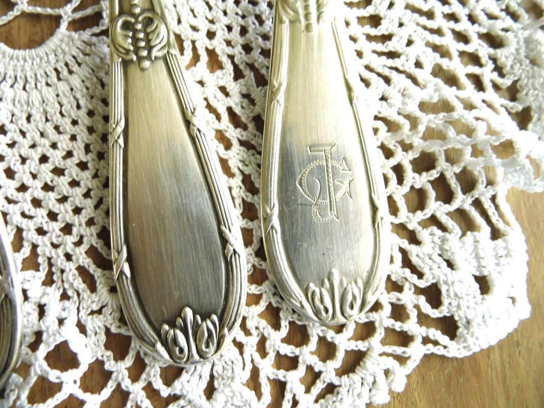Set 6 Antique Dining Soup Spoon Maltese Silver Plated Monogram JG Ornate Silverplated Spoon Vintage Tableware Silverware Art Deco Dinnerware