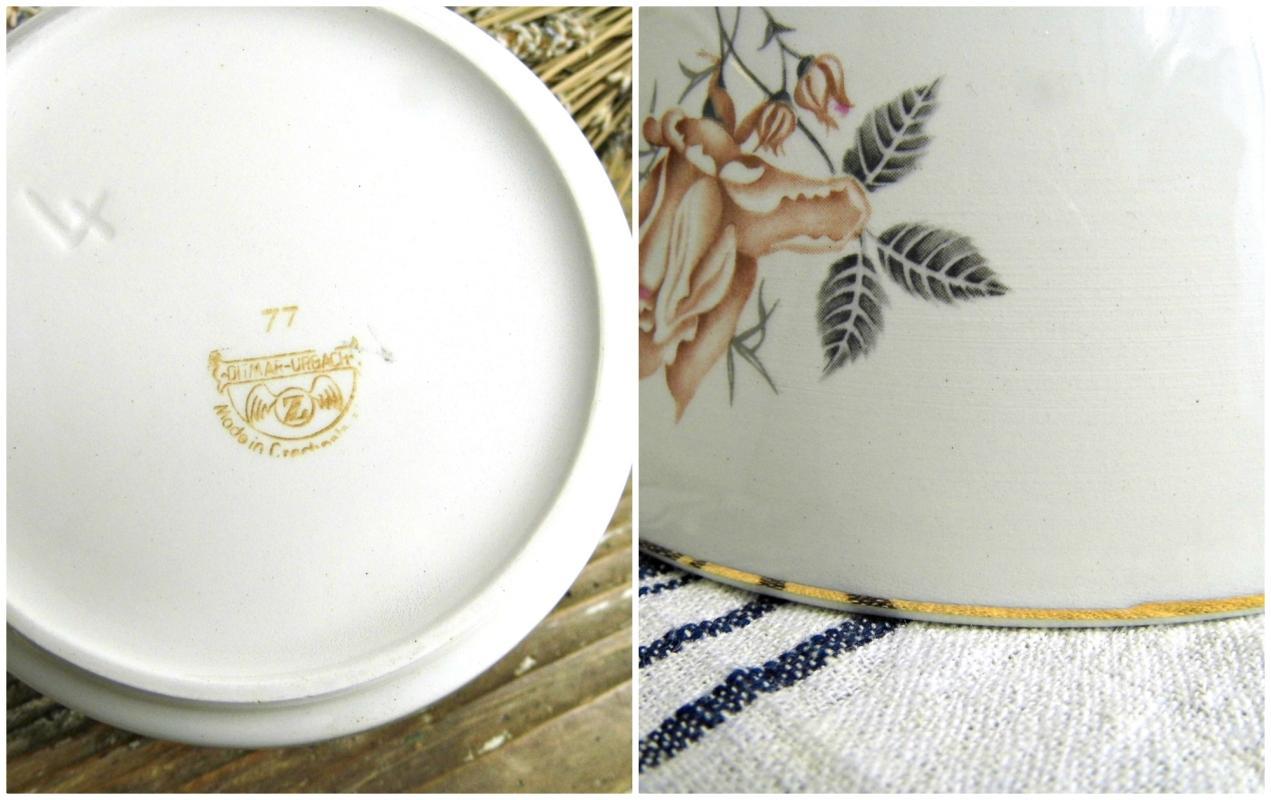 Set 4 Antique Porcelain Nesting Bowl Floral Rose White Serving Bowl Ditmar Urbach Gold Trim Vintage Fine China Czech Transferware Dinnerware
