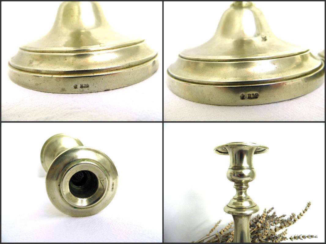 1870s Antique BMF Candlestick Holder Set 2 Berndorf Metalware Factory Vintage Metal Candle Holder Alpaca Nickel Silver Plated Collectibles