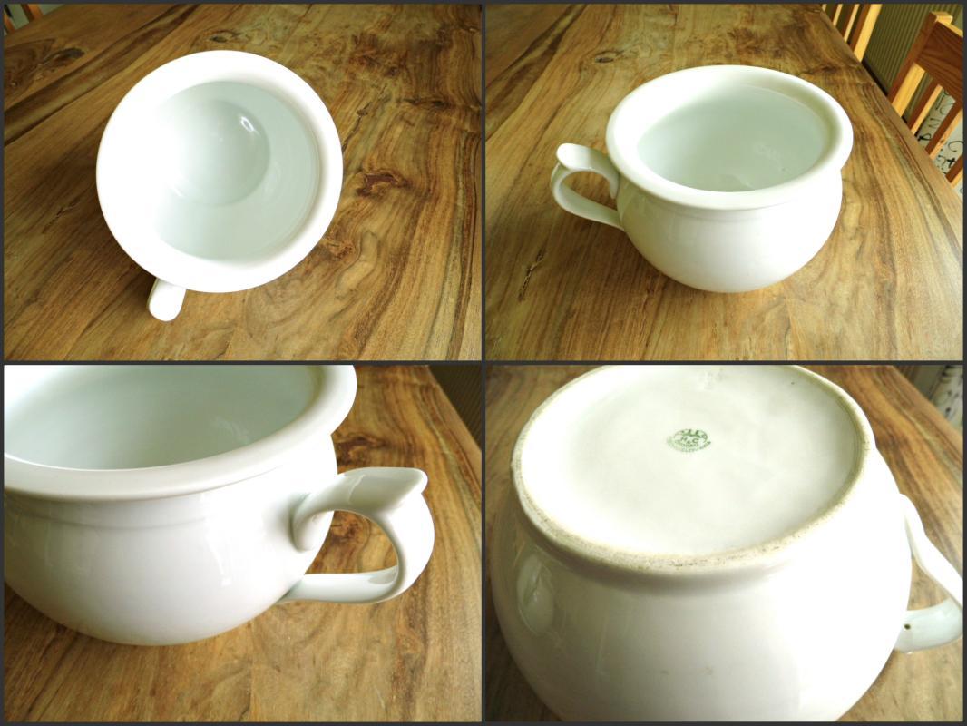 Antique Chamber Pot Porcelain Vintage H&C Bohemia Czech White Flower Pot Handle Planter French Farmhouse Shabby Cottage Decor Vase Ironstone