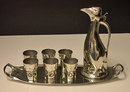 Kayserzinn Hugo Levin Art Nouveau Pewter Penguin Decanter Set, Germany C.1900