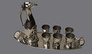 Kayserzinn Hugo Levin Art Nouveau Pewter Penguin Decanter Set, Germany C.1900