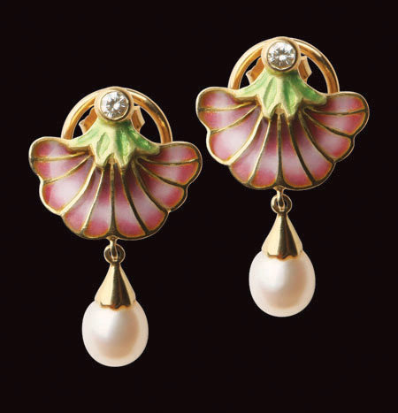 18K Enamel and Diamond drop Earrings