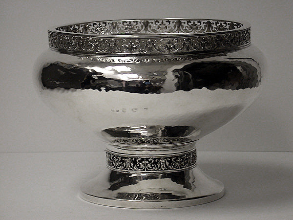A.E.Jones Arts and Crafts Silver hammered design large Bowl, Birmingham 1920