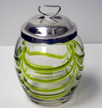 Art Nouveau silver and glass Honey Pot, Birmingham 1906