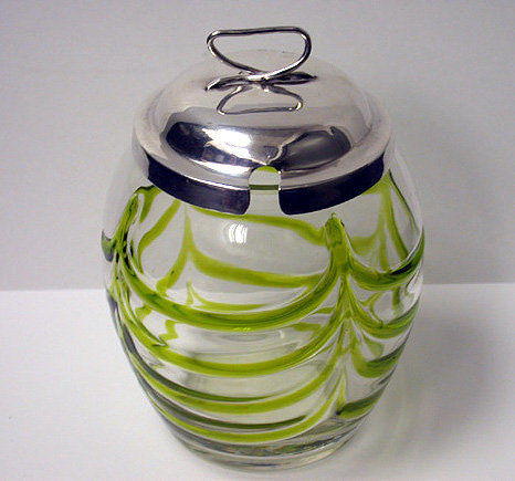 Art Nouveau silver and glass Honey Pot, Birmingham 1906