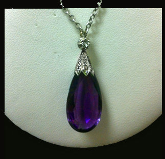 Antique Amethyst and Diamond Pendant necklace, English C.1900.