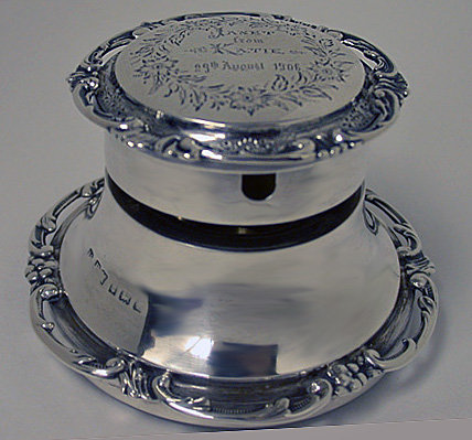 Silver Inkwell, Birmingham 1905, H. Matthews.