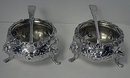 Pair of Antique Victorian large open salts with salt spoons, London 1855, W.R. Smily.