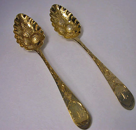 Scottish Georgian silver gilt Berry Spoons, Edinburgh 1799