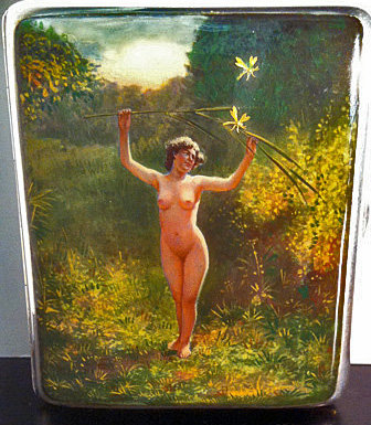 Erotic Nude enamel silver box, C.1920