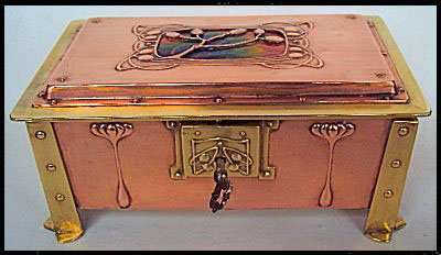 Arts and Crafts Enamel, Copper and Brass Box, C.1900