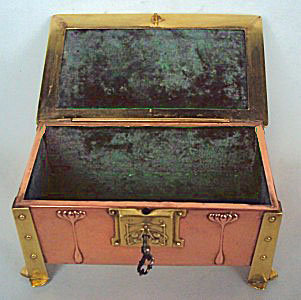 Arts and Crafts Enamel, Copper and Brass Box, C.1900
