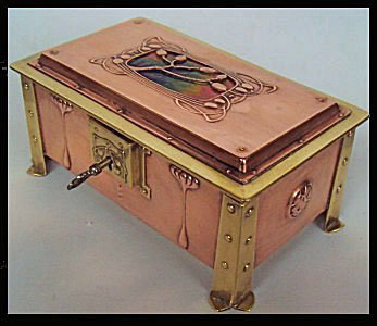 Arts and Crafts Enamel, Copper and Brass Box, C.1900
