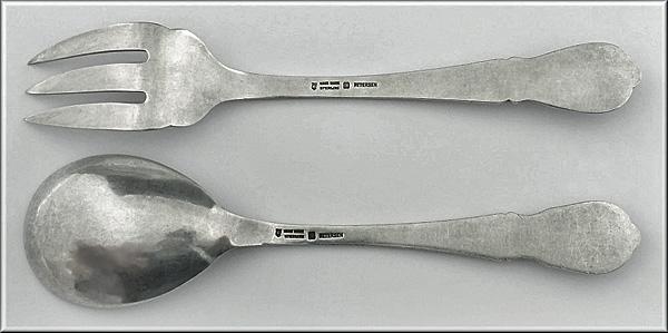 Carl Poul Petersen hammered Silver Salad Servers, Montreal. C.1930.