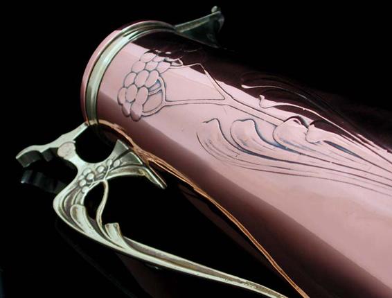 Art Nouveau Copper and Brass Wine Jug, Germany C 1905.