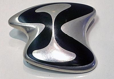 Georg Jensen Henning Koppel abstract enamel sterling Brooch Denmark, C.1969