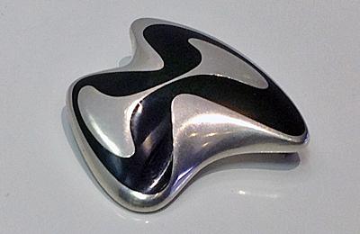 Georg Jensen Henning Koppel abstract enamel sterling Brooch Denmark, C.1969