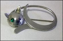 Georg Jensen Sterling reclining Cat Brooch, JoPol C.1945